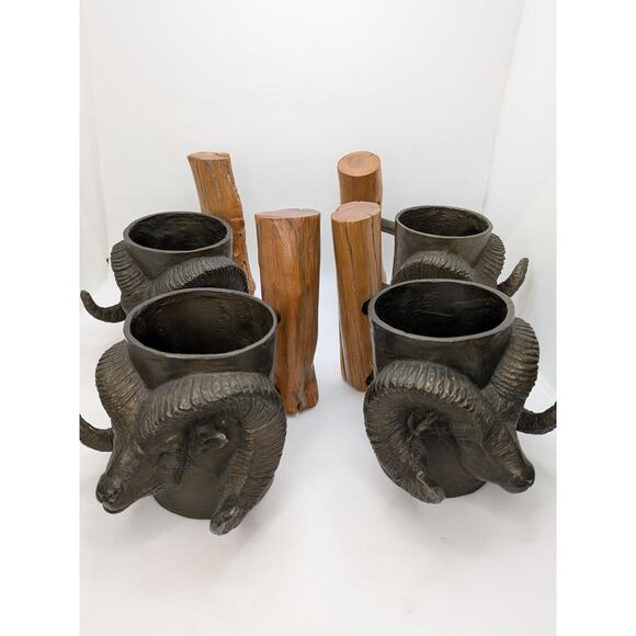 Grand Slam Sheep, 4 Vintage Carl Wagner Bronze Ram bighorn Mug; Signed Numbered - Picture 8 of 11
